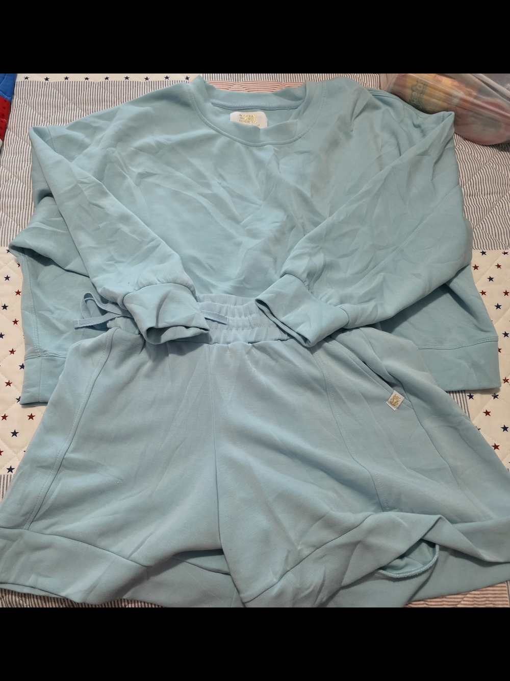 Simply Southern Womens Light Blue Lounge Pajama Set - Top & Shorts
